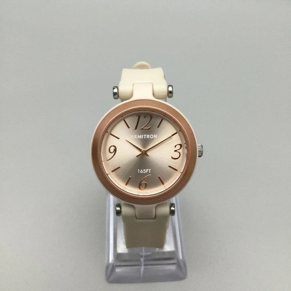 Armitron Pro Sport Womens Watch 32mm Rose Gold Tone Beige Resin New Battery